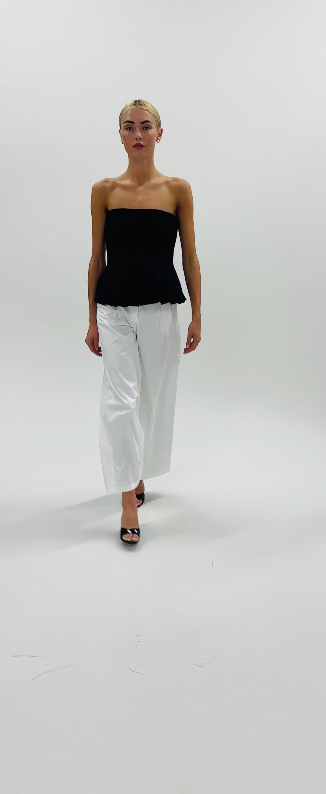 Pleated Denim Tube Top