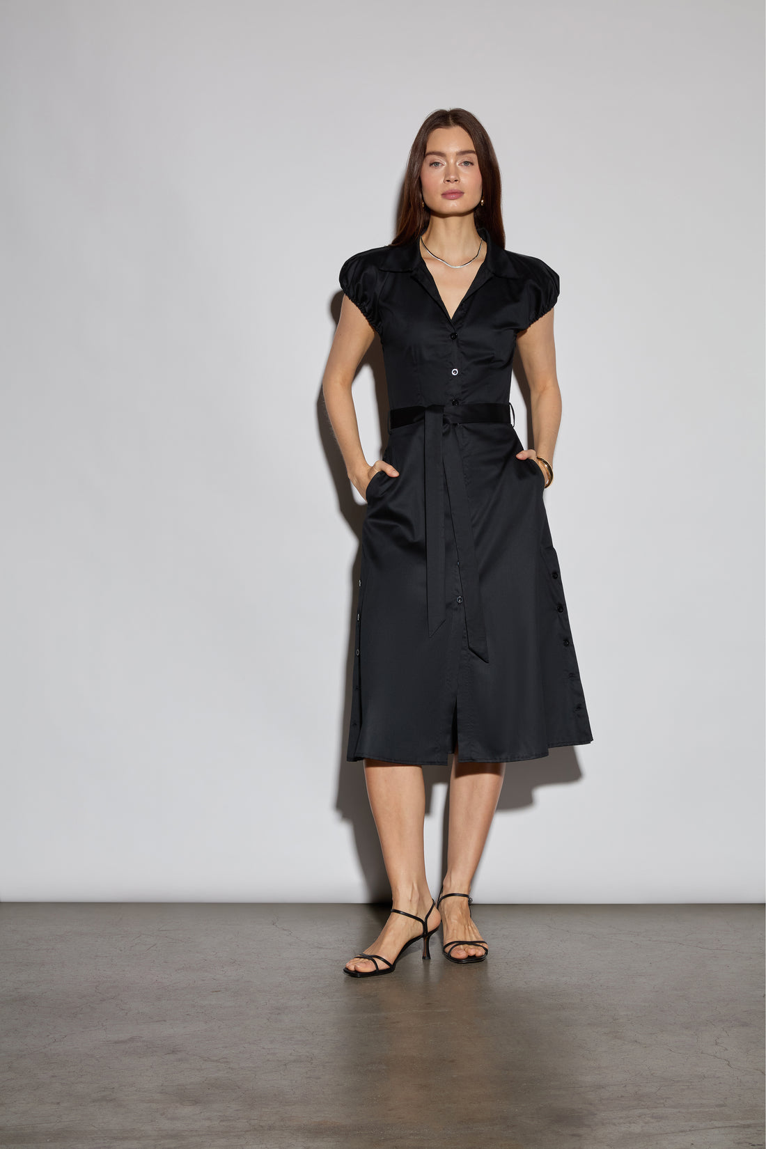 Balloon Sleeve Midi Shirt Dress - Jasmine Elaine 