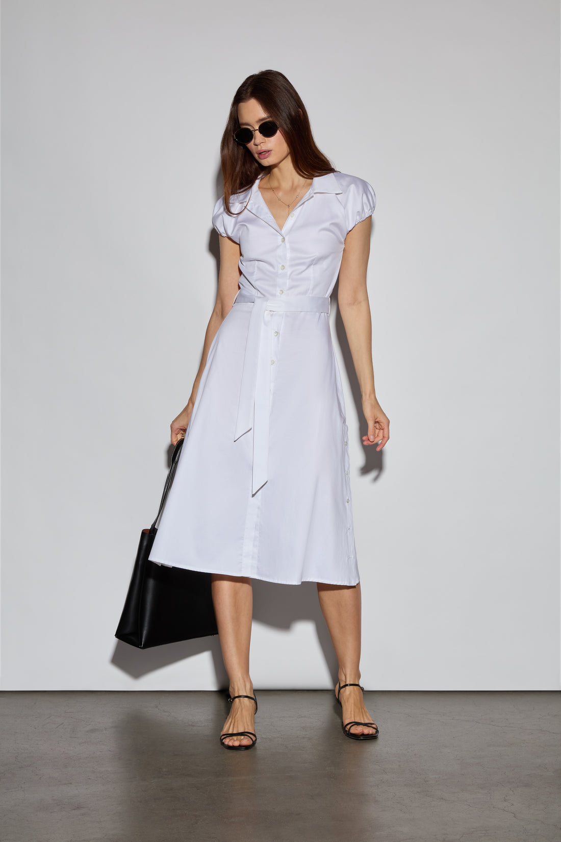 Balloon Sleeve Midi Shirt Dress - Jasmine Elaine 