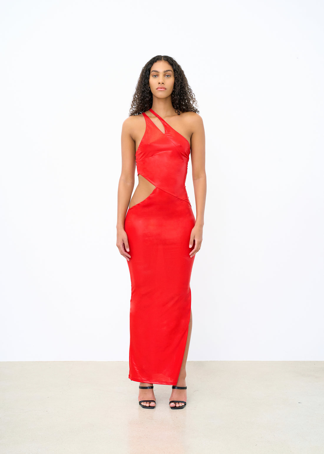 red maxi dress cut out detail  mesh lining