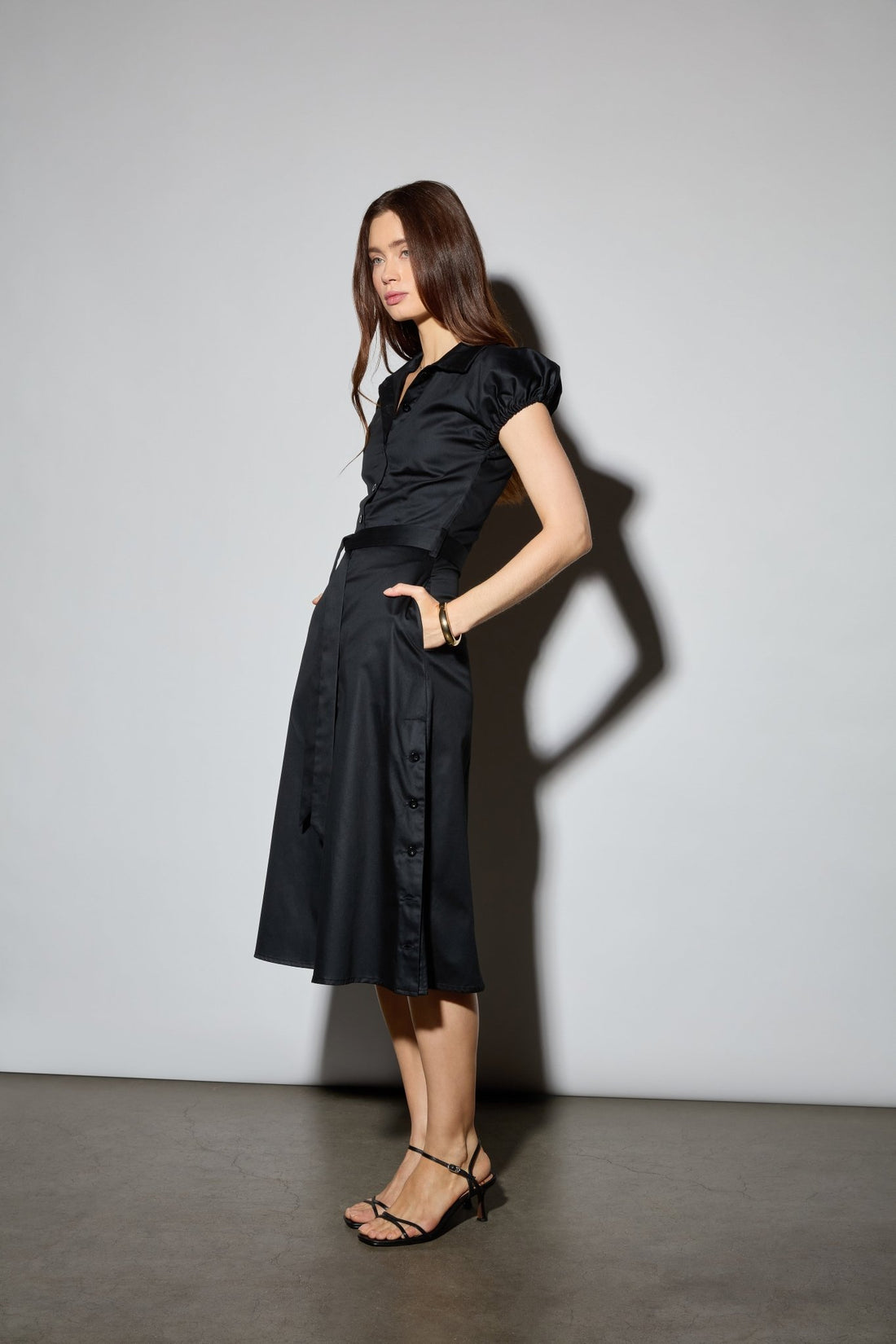 Balloon Sleeve Midi Shirt Dress - Jasmine Elaine