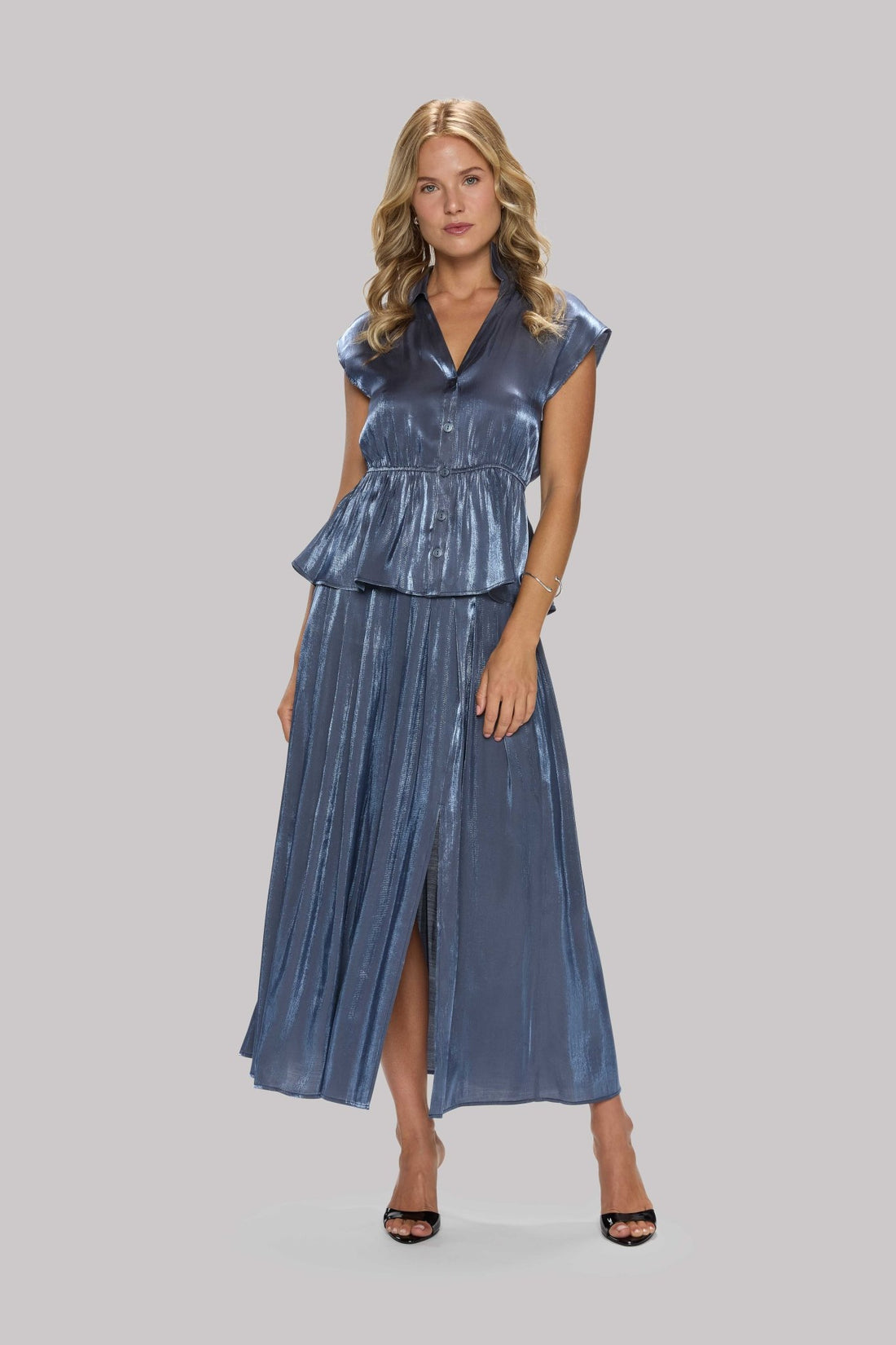 Cap Sleeve Satin Peplum Blouse - Jasmine Elaine