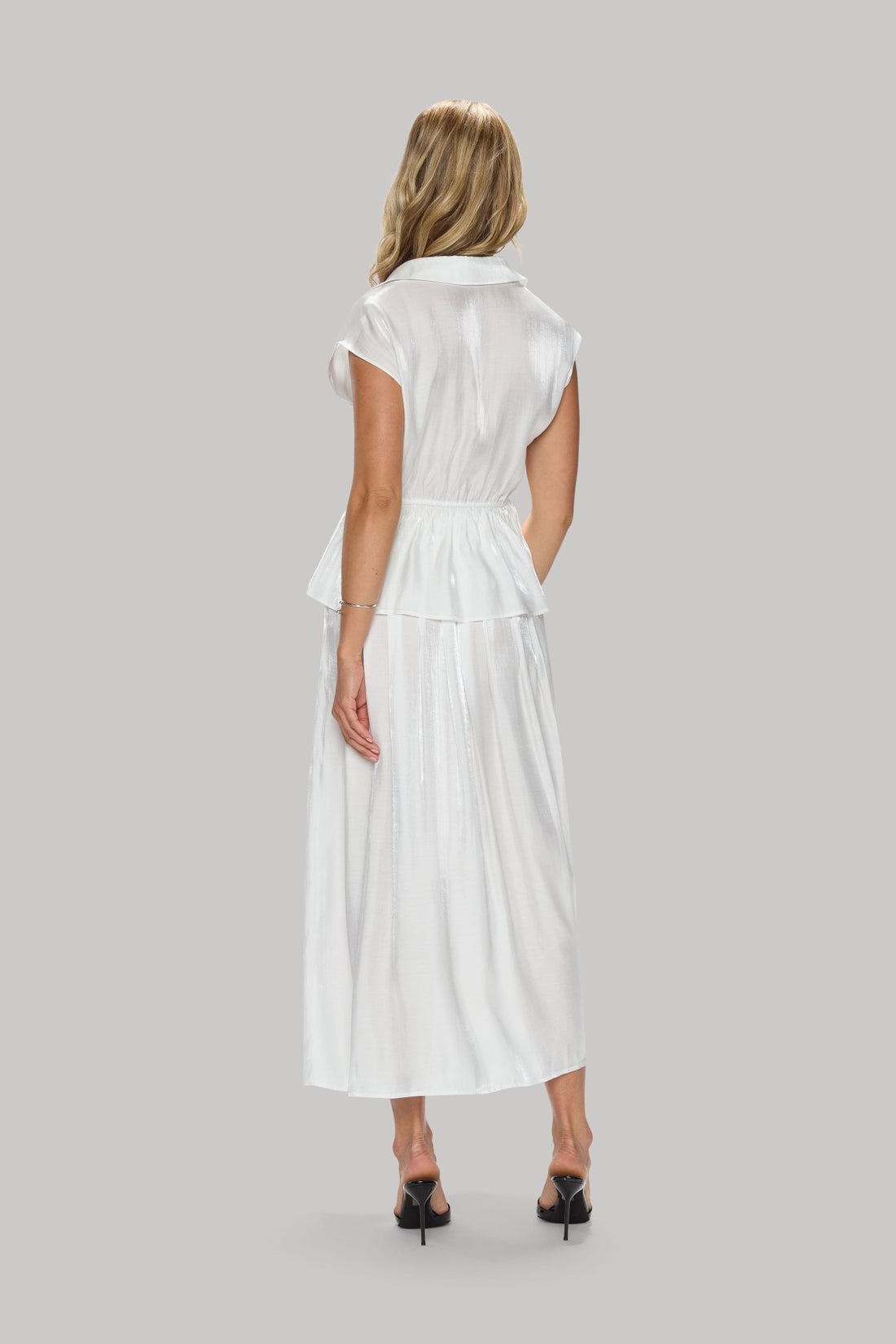 Cap Sleeve Satin Peplum Blouse - Jasmine Elaine