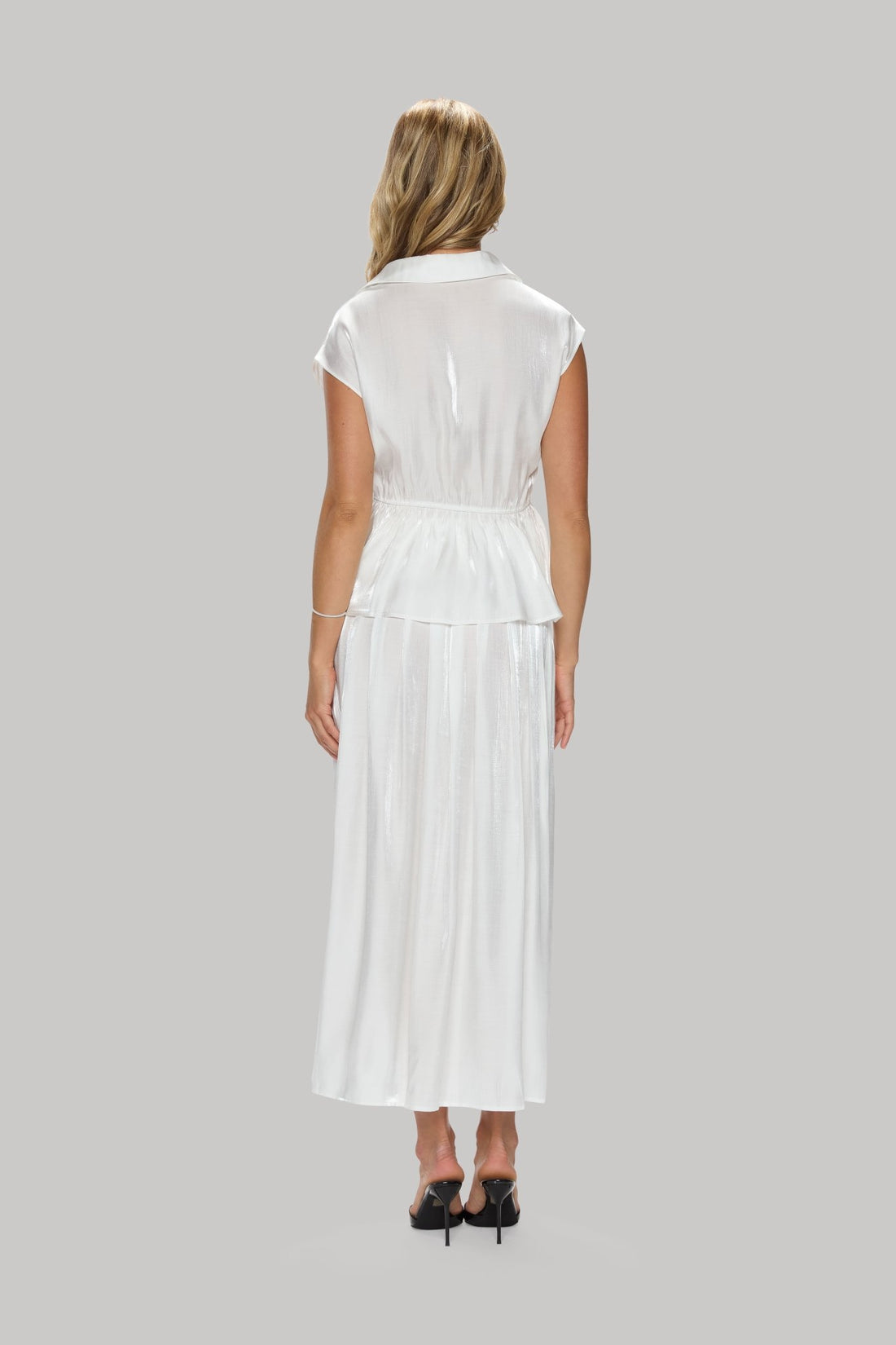 Cap Sleeve Satin Peplum Blouse - Jasmine Elaine