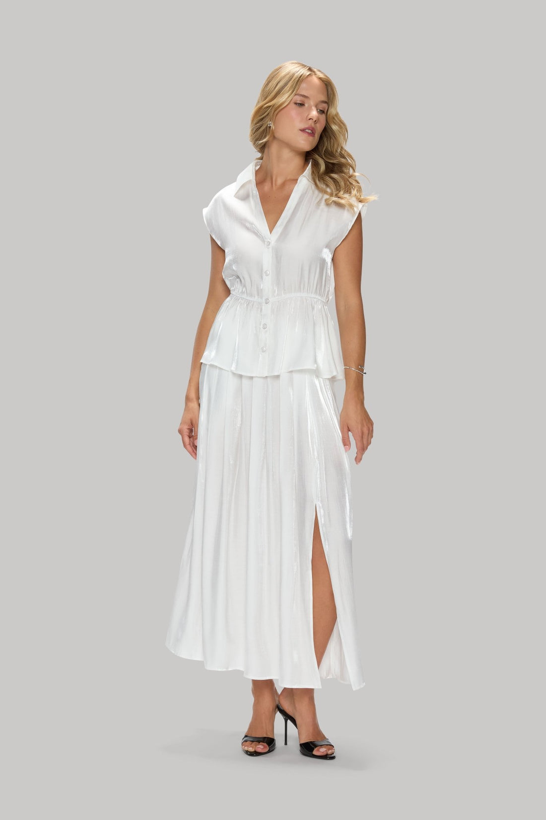 Cap Sleeve Satin Peplum Blouse - Jasmine Elaine