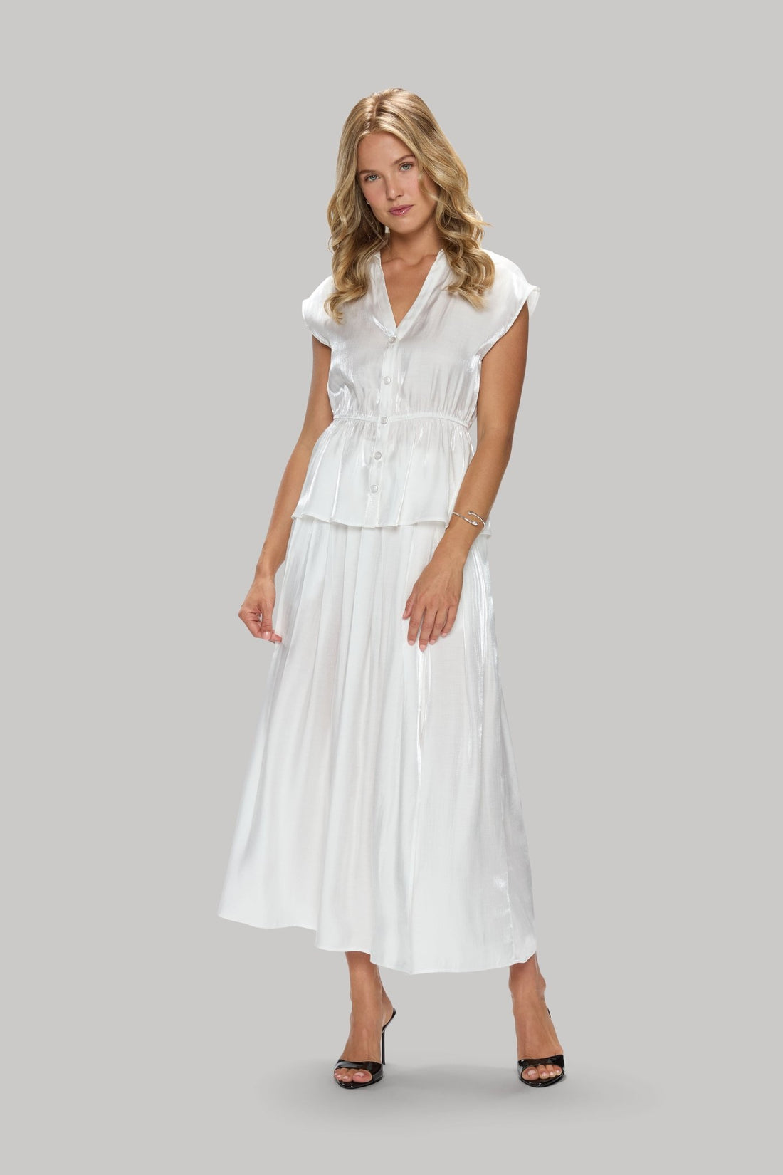 Cap Sleeve Satin Peplum Blouse - Jasmine Elaine