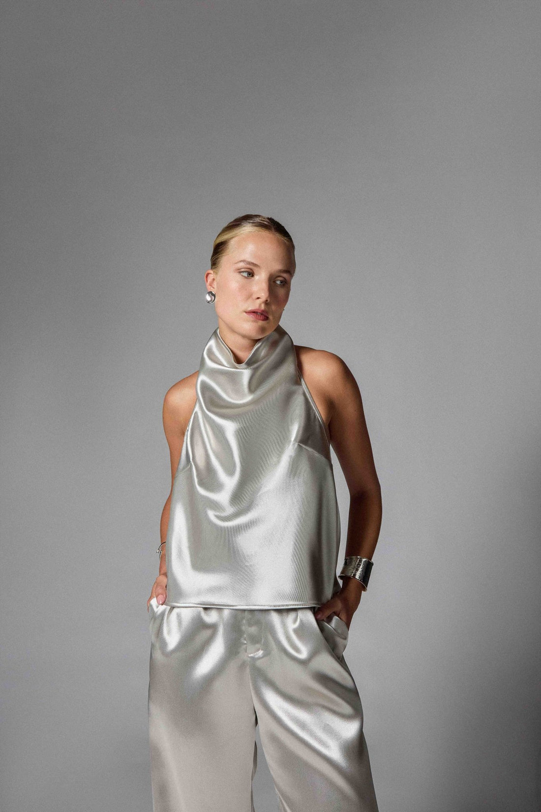 Metallic Twill Halter Neck Blouse - Jasmine Elaine