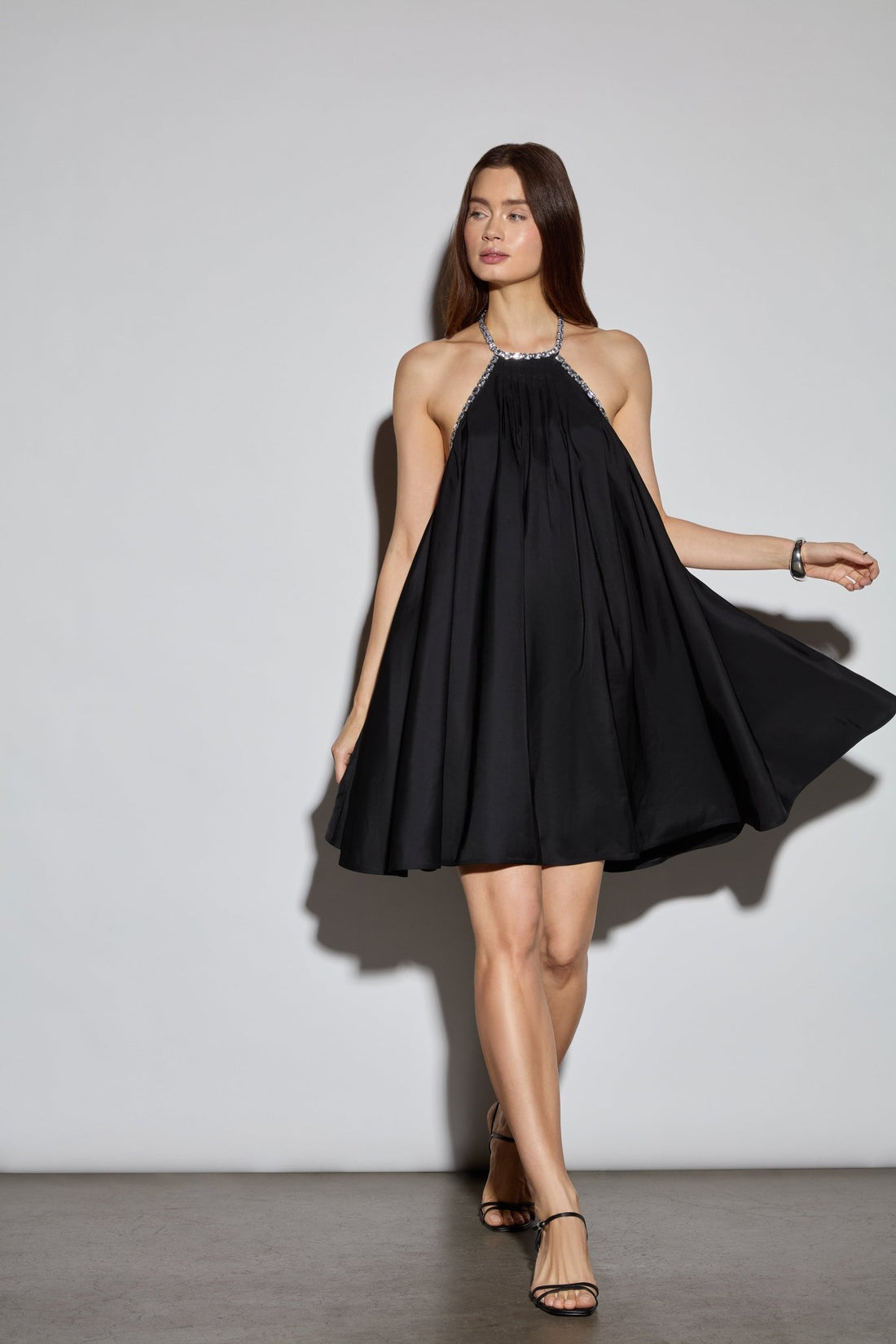 Pleated Halter Embellished Mini Dress - Jasmine Elaine