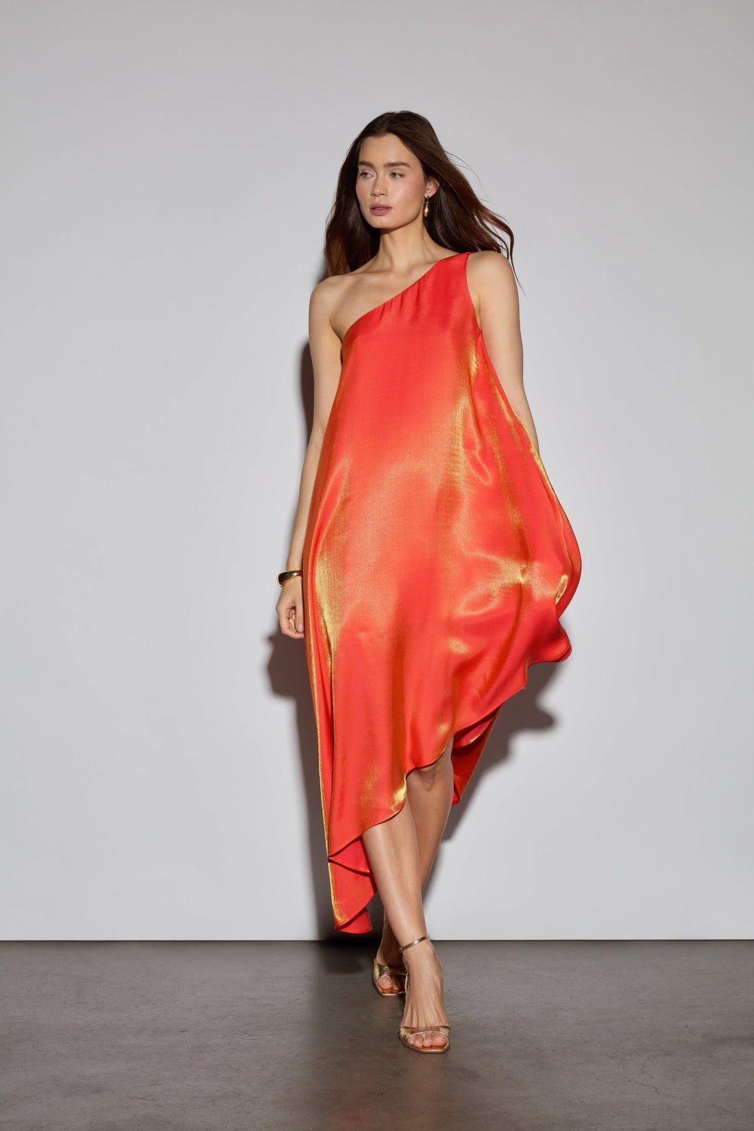 The Metallic Asymmetrical Dress Orange / Small